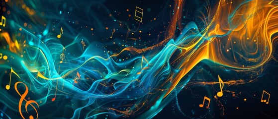 Wall Mural - a visually striking abstract music background with elements reminiscent of musical notes, waves