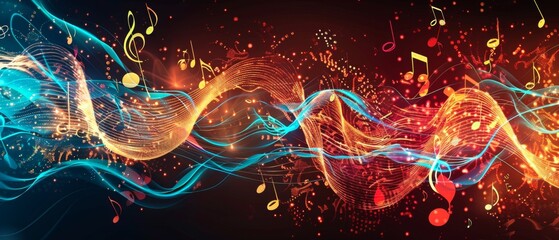 Wall Mural - a visually striking abstract music background with elements reminiscent of musical notes, waves