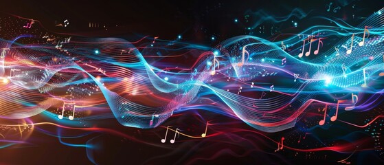 Wall Mural - a visually striking abstract music background with elements reminiscent of musical notes, waves