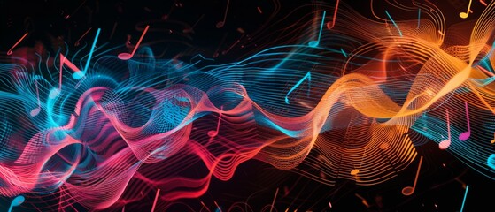 Wall Mural - a visually striking abstract music background with elements reminiscent of musical notes, waves