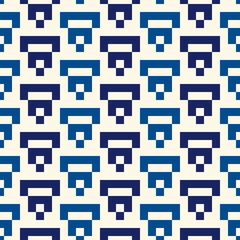 Wall Mural - Geometric pixel art seamless pattern. Retro arcade game motif geo print. Repeated arcs, brackets mosaic background. Simple ornamental wallpaper. Vector artistic abstract ornament