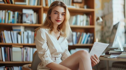 Poster - female student in library