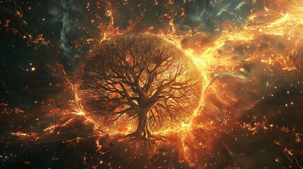 Poster - A tree of life branching out into an endless fractal of new beginnings and old memories