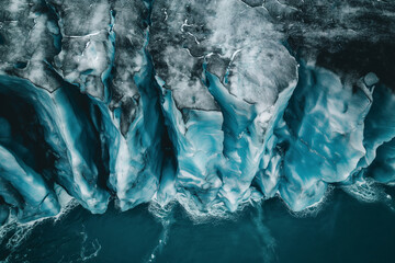 Wall Mural - drone shot of a glacier with deep crevasses