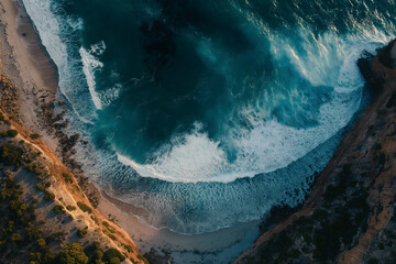 Wall Mural - drone shot of a scenic coastline with cliffs and waves