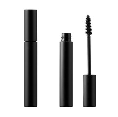 blank mascara brush on White Background, black Lip Gloss, Lipstick Package Set