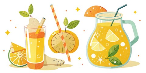 Sticker - Refreshing citrus beverages with lemon and orange slices.