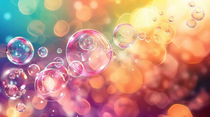 Poster - abstract pc desktop wallpaper background with flying bubbles on a colorful background