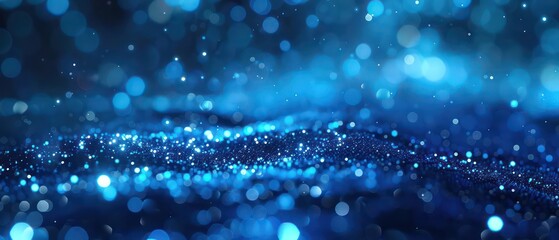 Wall Mural - A bright blue bokeh background with blurred lights, creating a festive and colorful atmosphere suitable for Christmas designs