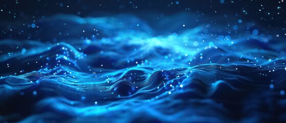 Wall Mural - A bright blue bokeh background with blurred lights, creating a festive and colorful atmosphere suitable for Christmas designs