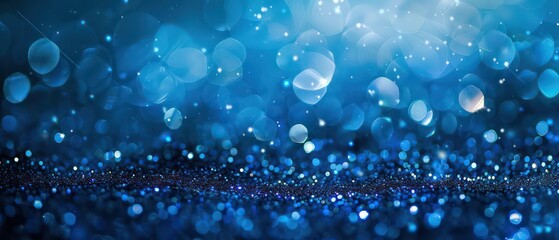 Wall Mural - A bright blue bokeh background with blurred lights, creating a festive and colorful atmosphere suitable for Christmas designs