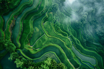Wall Mural - overhead view of a rice terrace in Asia