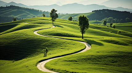 Wall Mural - Scenic Road Through Green Hills