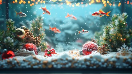 Poster - A Christmas scene with fish swimming in a tank