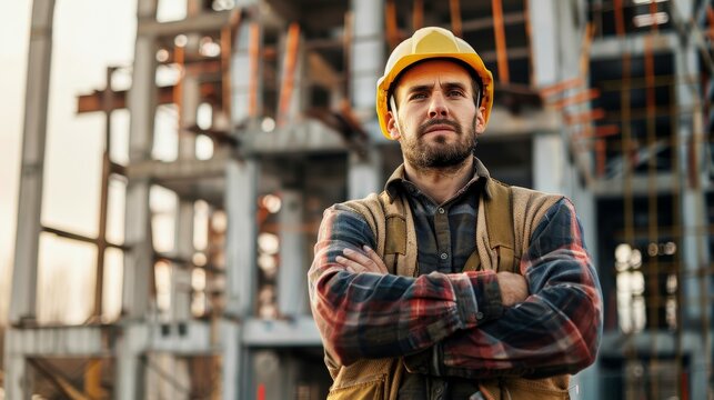 Portrait of a male builder on a blurred background