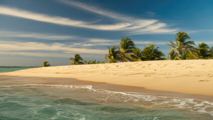 Wall Mural - Beautiful beige beach sand, teal water