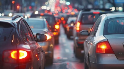 Aufkleber - Close-up of traffic congestion on a crowded downtown street during rush hour