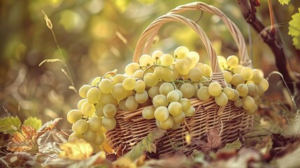 Wall Mural - Basket of white grapes