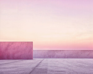 Poster - Pink concrete walls and floor at sunset. Minimalist outdoor background with copy space for design and print. High quality photo