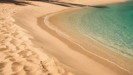 Wall Mural - Beautiful beige beach sand, teal water