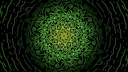 seamless green caleidoscope gradient flower line art pattern of traditional ethnic ornament for wallpaper marketing background