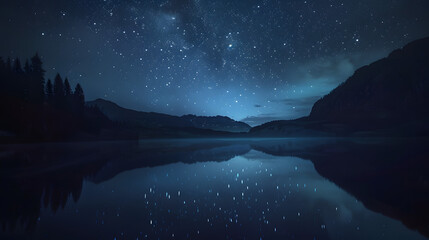Wall Mural - night lake with starry sky
