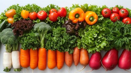 Wall Mural - Vivid Close-Up of Assorted Healthy Organic Vegetables on White Background, Highlighting Freshness, Color, and Nutritional Value for Healthy Living and Diet Concepts