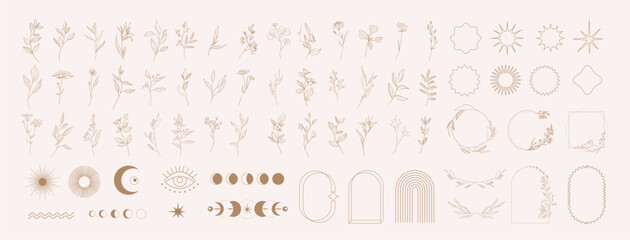 Wall Mural - set of geometric boho design elements icons and symbols. simple shapes forms and frames inspired ret