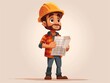 © Suradet Rakha - Cartoon vector of a male engineer holding a blueprint and wearing a hard hat.