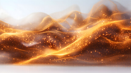 Poster - Golden Sparkling Waves - Abstract Light Particle Design