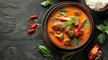 Wall Mural - Thai red curry with beef and coconut milk in a bowl
