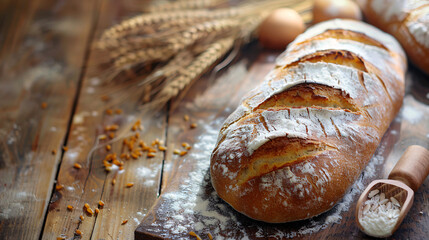 Freshly baked bread on a wooden surface