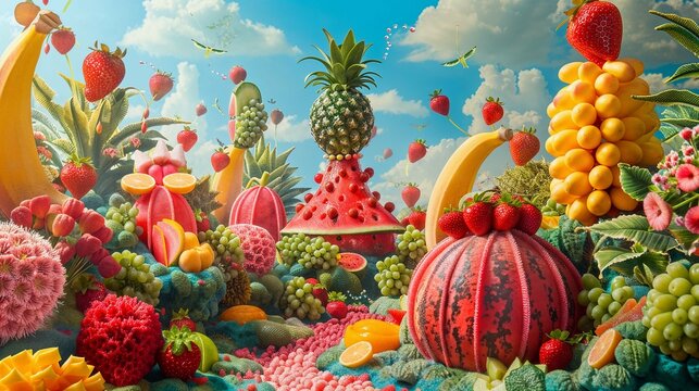 Surreal Tropical Fruit Landscape