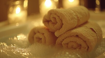 Wall Mural -  Three piles of folded towels on bathroom sinks