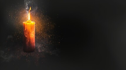 Wall Mural -  A burning candle against a black background emits a small amount of smoke from its top and base