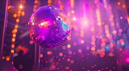 Wall Mural - A colorful disco mirror ball illuminates the backdrop of a nightclub. The party lights up the disco ball