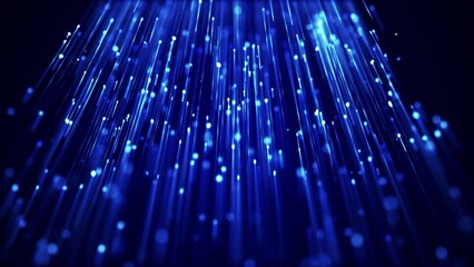 Wall Mural - digital data stream effect up dark background video. tech blue neon particles loop motion