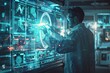 © Thanawat_Suesoypan - Futuristic Scientist Programming Time Travel Device with Holographic Screens of Historical Periods
