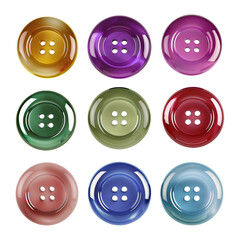 Wall Mural - Different Color Shirt Button Set Isolated on Transparent Background
