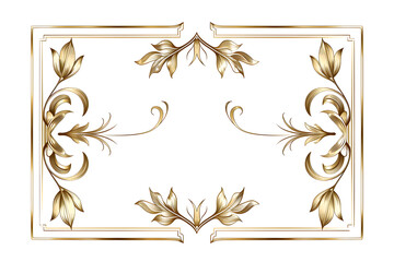 Wall Mural - Vintage Frame With Floral Ornament, Rectangular Elegant Floral Gold Frame, Copy Space for Text