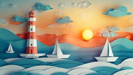 Wall Mural - Scenic seaside lighthouse with colorful ocean view