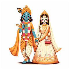 Wall Mural - Hindu god and goddess Radha-Krishna vector illustration 