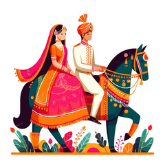 Wall Mural - Indian wedding couple cartoon couple illustration 