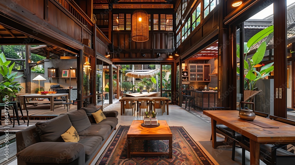Vietnamese living room. Vietnam. Elegant and cozy traditional wooden ...