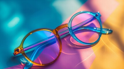 Retro Colored Glasses In Vibrant Hues On Colorful Background