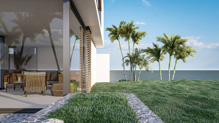 Wall Mural - A Modern Minimalist House And Natural Landscape.