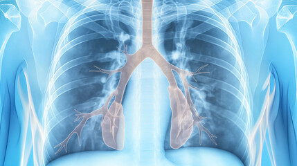 human respiratory system x-ray illustration highlighting lungs and bronchi