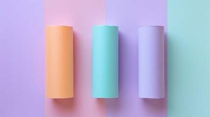 Wall Mural - Three tall cylinders of different colors, one of which is pink