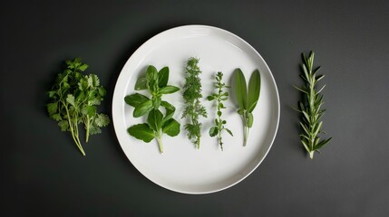 Wall Mural - herbs on the plate, creating different patterns and visual compositions. generative ai