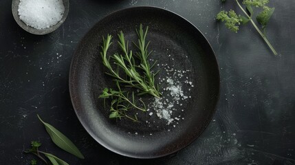 Wall Mural - dish, herbs and salt, eliminating additional elements to emphasize simplicity. generative ai